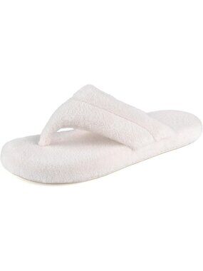 Women's White Flip Flops Spa Thong Open Toe Memory Foam Lining House Slippers